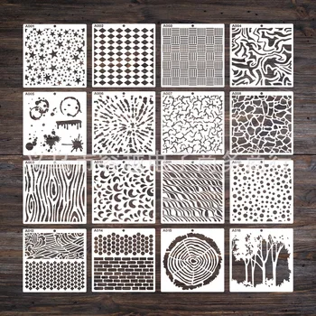 16 Adet / grup 15cm Geometri Sanat Mozaik Doku DIY Katmanlı Şablonlar duvar tablosu Karalama Defteri Boyama Kabartma Albümü Dekor Şablonu
