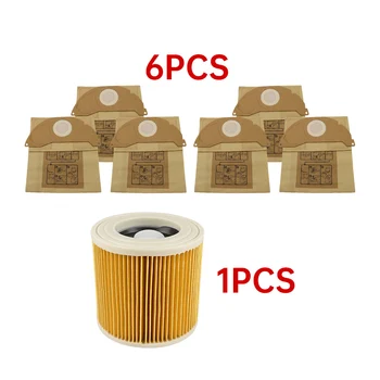 6 Adet kağıt torbalar + 1 Adet toz hepa filtreleri Karcher Elektrikli süpürgeler parçaları Kartuş HEPA Filtre WD2250 WD3. 200 MV2 MV3 WD3