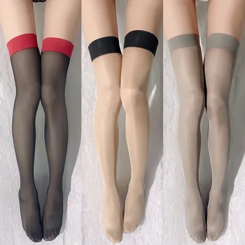 Seksi kadın Parlak Uyluk Yüksek Çorap İnce Şeffaf Kontrast Çok Renkli Maç Vintage Bayanlar Diz Üzerinde Yanıp Sönen Uzun Çorap
