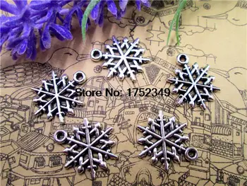150 adet-Kar Tanesi Takılar, Antik Tibet Gümüş Güzel Tasarım 2 Taraflı Kar Tanesi Charm kolye 15x20mm
