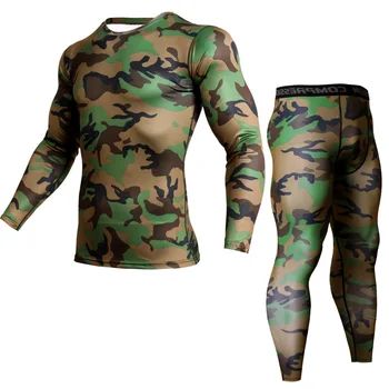 Ordu Yeşil Kamuflaj Eşofman erkek Koşu Tayt Spor Iç Çamaşırı Sıkıştırma Gömlek Uzun Kollu Kış Termal takım elbise 4XL