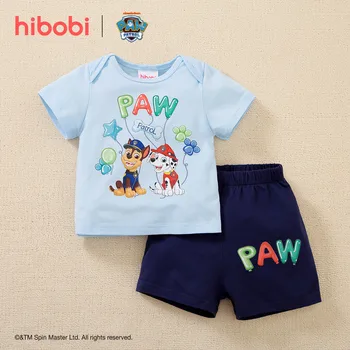 hibobi × PENÇE Devriye erkek Bebek Karikatür Baskı kısa kollu tişört ve pantolon seti