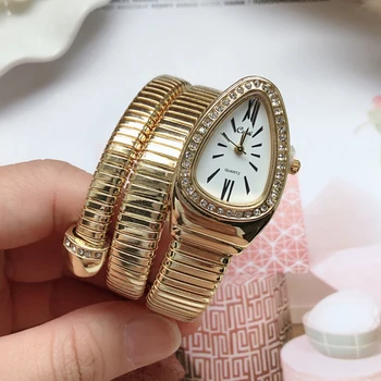 2021 Reloj Mujer Lüks Altın Yılan Sarma Saatler Kadınlar Moda Kristal Kuvars bileklik bileklik Saatler Bayanlar Saatler Hediyeler