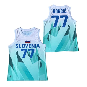 BG basketbol formaları SLOVENİJA 77 Doncic jersey Nakış dikiş Açık spor Hip-Hop film beyaz jersey 2021