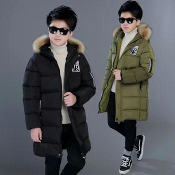 Bebek Erkek Kış Ceket Çocuklar Kürk Kapşonlu Pamuk-yastıklı Sıcak Fermuar Ceket çocuk Uzun Parkı Giysileri Erkek 5 6 8 10 15 16 Yıl