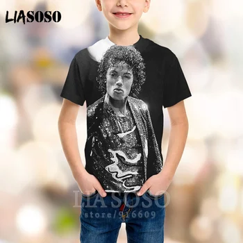 LIASOSO T-shirt Erkek Kadın Hip Hop Gömlek 3D Baskı Çocuklar Anime Pop Kral Michael Jackson Çocuk Streetwear Harajuku Tshirt