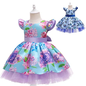 Bebek Kız Elbise 0-5Y Uçan Kollu Çiçek Prenses Elbise Tutu Noel Elbise Performans Elbise doğum günü partisi kız elbisesi
