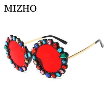 MIZHO Orijinal Marka Ünlü Boy Yuvarlak Güneş Kadınlar Kristal Trendy Retro Tam Yıldız UV400 Gözlükleri Balo festivali