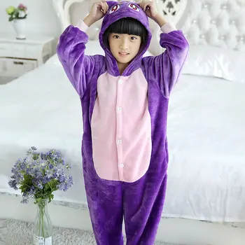 Kış Pazen Yumuşak Mor Ay Kedi Kigurumi Pijama Kapşonlu Hayvan Karikatür Erkek Pijama Onesie Pijama Kızlar Çocuklar için Pijama