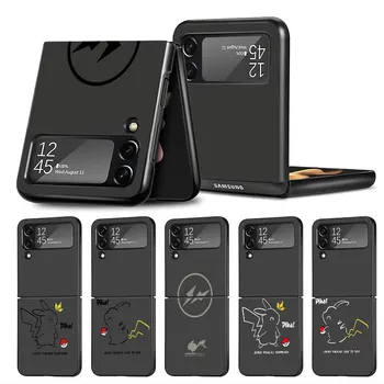 Samsung kılıfı Galaxy Z Flip 3 4 5G Siyah Sert PC telefon kılıfı Konut Z flip4 Lüks Japonya Anime Pokemon