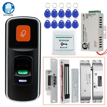 RFID Erişim Kontrol Sistemi parmak İzi Kapı Kilidi Kontrol Tuş Takımı Elektronik Manyetik Strike DC12V ile 125KHz Keyfobs Tam Kiti