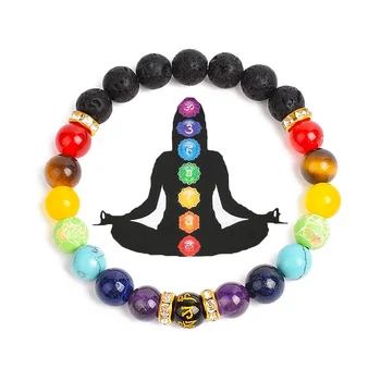 7 Çakralar Reiki şifa taşı Mandala Yoga Doğal Taş Bilezik Çift Takı Denge Boncuklu Bilezikler Meditasyon Enerji Boncuk