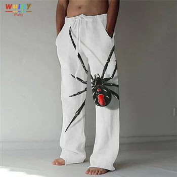 Erkek Moda Düz Pantolon 3D Baskı Elastik İpli Tasarım Ön Cep Pantolon Rahat Grafik Baskılar Örümcek Konfor Yumuşak