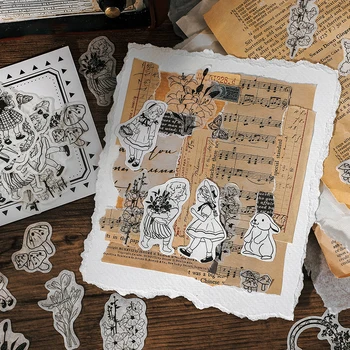 Siyah Beyaz Orman Kız Serisi Çıkartmalar Seyahat Önemsiz Günlüğü Çıkartmalar Scrapbooking Craft Günlüğü Albümü Dekoratif