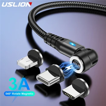 USLION 540 Döndür Manyetik Kablo 3A Manyetik Hızlı Şarj mikro USB C Tipi Kablo iPhone Xiaomi İçin Veri USB Kablosu iPhone 14