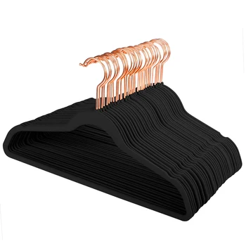 Home Premium Kadife Askıları 10 Kaymaz Dayanıklı Elbise Askıları Siyah Askı 360 Derece Dönebilen Kanca Ağır Ceket