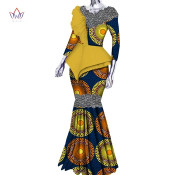 Uzun Kollu Afrika Kadın Elbise Ankara Baskı dantel boyun Dashiki Parti Düğün Balmumu Batik Afrika uzun elbise Kadınlar için wy9824