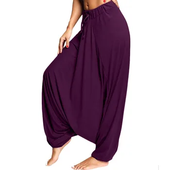 Kadın Moda Düz Renk Yoga Pantolon Rahat Rahat Yüksek Bel spor pantolonları Gevşek Geniş Bacak Pantolon Uzun Bloomers Pantolon