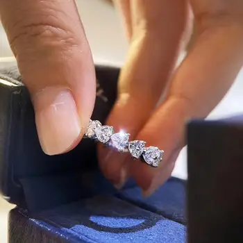 Sonsuzluk Kalp kesim 4mm Lab Elmas söz yüzüğü 925 ayar Gümüş Nişan Düğün Band Yüzükler Kadınlar İçin Gelin Takı Hediye