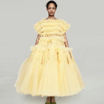 Açık Sarı Balo Elbise Katmanlı Moda vestido de fiesta Yeni Kabarık balo kıyafetleri Tül Ekstra Lush Ayak Bileği Uzunluk Custom Made
