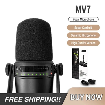 Profesyonel MV7 Siyah usb'li mikrofon Dahili Ses Kartı Masaüstü Dizüstü Bilgisayar 3.5 mm/üç çekirdekli XLR Kablolu Mikrofon