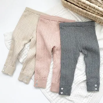 Bebek Bebek Kız Düz Renk Tayt Kore Tarzı Toddler Bebek Kız Örgü Tayt Sonbahar Kış Sıcak Örgü Pantolon