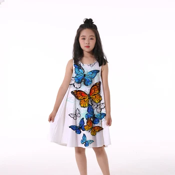 2022 Yeni Rahat Kelebek Kız Elbise Karikatür Anime çocuk Kolsuz Elbise 3D Baskı Moda Desen Bebek Giysileri