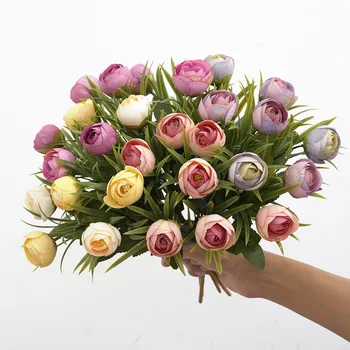 Yapay çiçekler Kırmızı İpek Şakayık Güller Vazolar Ev Dekor için Gelin Buketi Düğün Aksesuarları Zanaat DIY Hediyeler Pembe Sahte Bitkiler