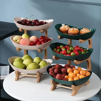 Katlı Plastik meyve tabakları Ahşap Tutucu Oval Servis kaseleri Parti Gıda sunucu teşhir standı meyve şekeri Tabak Rafları
