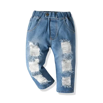 üst ve üst Moda Çocuklar Rahat Yırtık Kot Pantolon Çocuk Erkek Kız Kırık Gevşek Delik Denim Pantolon İlkbahar Sonbahar için