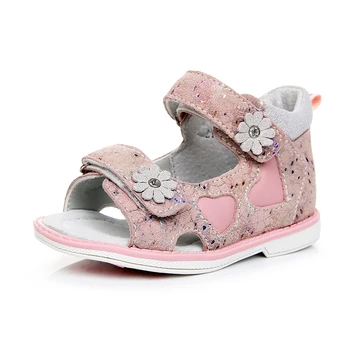 APAKOWA Kızlar Hakiki Deri Sandalet bebek ayakkabısı Papatya Çiçek Süslemeleri Yaz Sandalet Burnu açık Toynak Topuklu Çocuk Feetwear