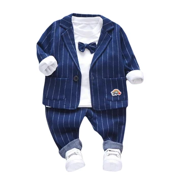 2019 bahar Bebek Erkek Giysileri Setleri Beyefendi Tarzı Şerit Bebek Mont + T Gömlek + Pantolon Yüksek Kaliteli Çocuk Çocuk Suits1-4Y