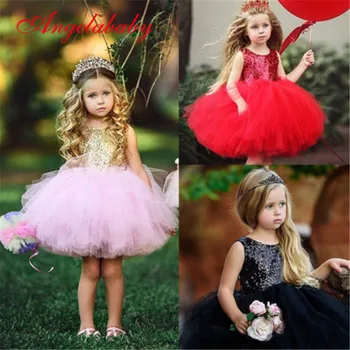 Prenses Kızlar Pullu Elbiseler Yaz Bebek kız Balo Elbise Çocuk Çocuk Parti elbiseler kızlar için Vestidos
