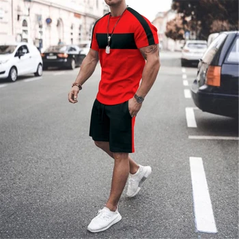Yaz erkek Setleri 3D Eşofman Yaz Moda Giyim Adam TShirt Şort İki Parçalı Casual Streetwear Erkekler Büyük Boy Takım Elbise