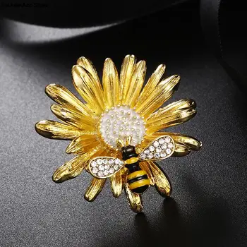 Moda Rhinestone Kristal Broş Pins Papatya Çiçek Ayçiçeği Balarısı Böcek Düğün Parti Broş Pin Kadınlar Takı