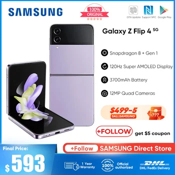 Orijinal 2022 Samsung Galaxy Z Flip 4 Flip4 5G Akıllı Telefon 120Hz AMOLED Katlanmış Ekran Snapdragon 8 + Gen 1 Android Cep Telefonu