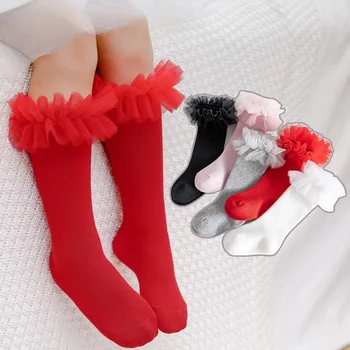 Bebek Kız Dantel Orta tüp Çorap Kabarık Örgü Çocuklar Prenses Parti Bale Latin Dans Çorap Kız Çorap ' 0-7y çocuk giyim