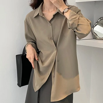 Düzensiz Kruvaze Gömlek Kadın 2021 Uzun Kollu Tasarım Üstleri Gömlek Kadın Mizaç Gevşek Kore Bluz
