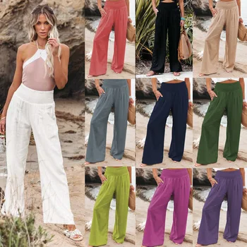 2022 Kadın Pantolon Moda Keten Pamuk Katı Elastik Bel Pantolon Kadın Artı Boyutu Ayak Bileği uzunlukta Pantolon Yaz rahat pantolon