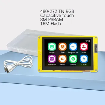 ESP32-S3 HMI 8M PSRAM 16M Flaş 4.3 İnç RGB LCD TFT Modülü Arduino için LVGL WIFI ve BLE 480*270 Akıllı Ekran TN / IPS Ekran