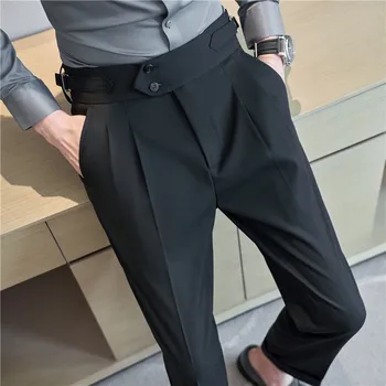 Yüksek Bel Napoli Takım Elbise Pantolon Erkek Giyim İçin 2022 Moda Slim Fit Rahat Örtü Düz Pantolon İş resmi giysi 5 Renkler