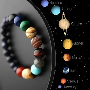 Severler Sekiz Gezegenler Doğal Taş Bilezik Evren Yoga Çakra Galaxy Güneş Sistemi Boncuk Bileklik Erkekler Kadınlar Takı için