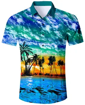 Yaz erkek Gömlek Fantezi Baskı havai gömleği Rahat kısa kollu t-shirt Kıyafetler Giymek İçin Düğme Aşağı Hawaii Vintage Elbise