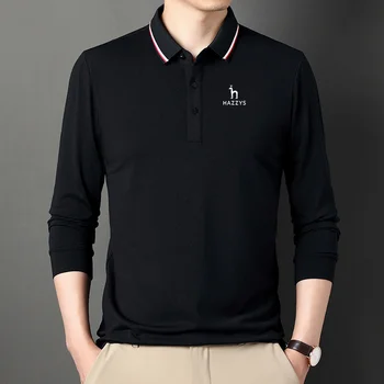 HAZZYS erkek Golf Giyim Sonbahar Düz Renk Uzun Kollu Tee Orta Ve Genç Rahat Yaka POLO GÖMLEK İle Gitmek Taban Gömlek Üst