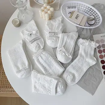 Lolita Beyaz Dantel Çorap Kadın Kalp İlmek Pamuk SocksLolita Beyaz Dantel Çorap İlkbahar ve Sonbahar İnce Kesit