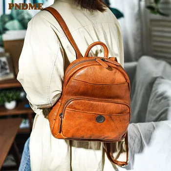 PNDME rahat yüksek kaliteli doğal hakiki deri bayan sırt çantası moda gerçek inek derisi kadın haftasonu günlük açık sırt çantası