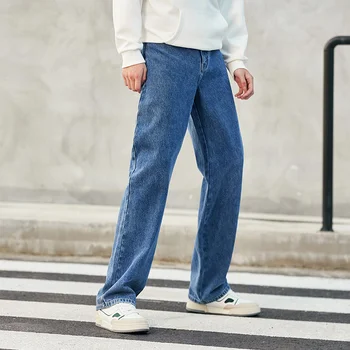 Semır Kot Erkekler Gevşek Moda 2022 Retro Sokak düz pantolon Kış Polar Düz Renk Yeni Stil Denim Pantolon