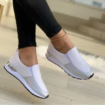 Kadın Spor Ayakkabı Sonbahar Moda düz ayakkabı üzerinde Kayma Deri Platformu Rahat spor ayakkabılar Bayanlar vulkanize ayakkabı Zapatos De Mujer