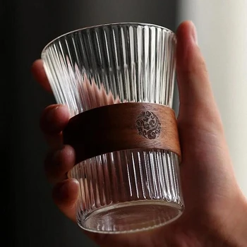 ÖNLÜK 310 ML dikey çizgili cam bardak borosilikat yaratıcı ışın fincan Anti-haşlanma japon tarzı kahvaltı fincan