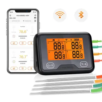 INKBİRD ızgara mutfak termometresi Dijital IBBQ - 4BW Wi-Fi ve Bluetooth Şarj Edilebilir Kablosuz Barbekü Termometre fırın ızgara barbekü